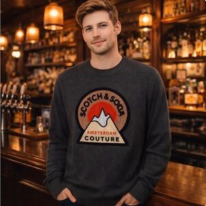 Scotch & Soda Sweater Amsterdam  Couture Logo Grey Crewneck Graphic Knit Men’s M